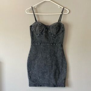 Black Washed Black Denim Mini Dress